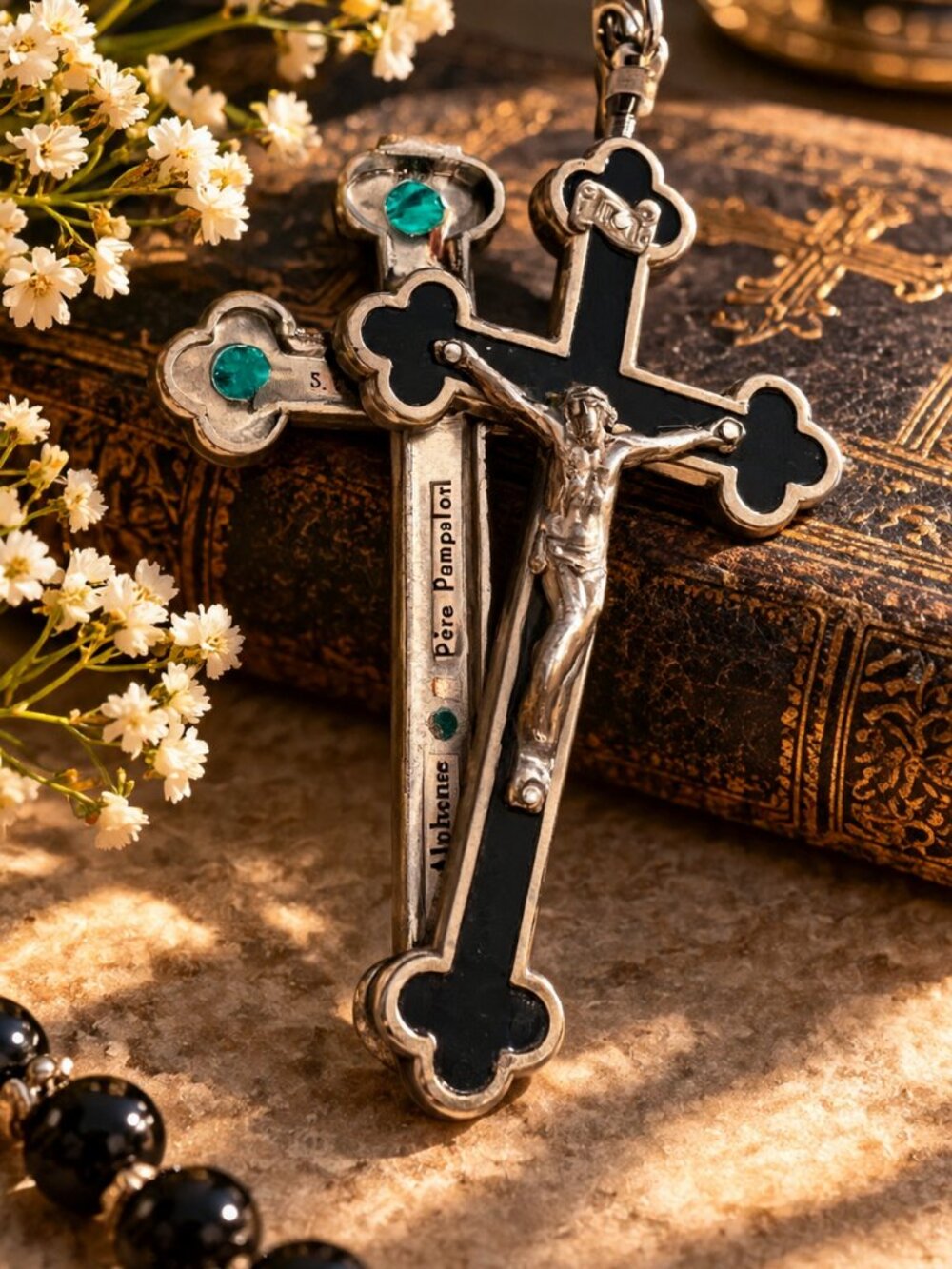 Vintage Catholic Reliquary Crucifix Cross Pendant – Multiple Saints – French Rel